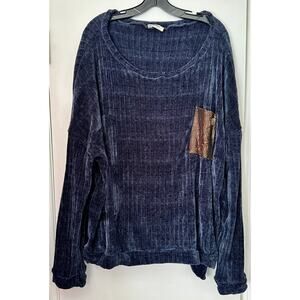 Blumin Apparel Navy Chenille Top with Sequin Pocket ~ 2X